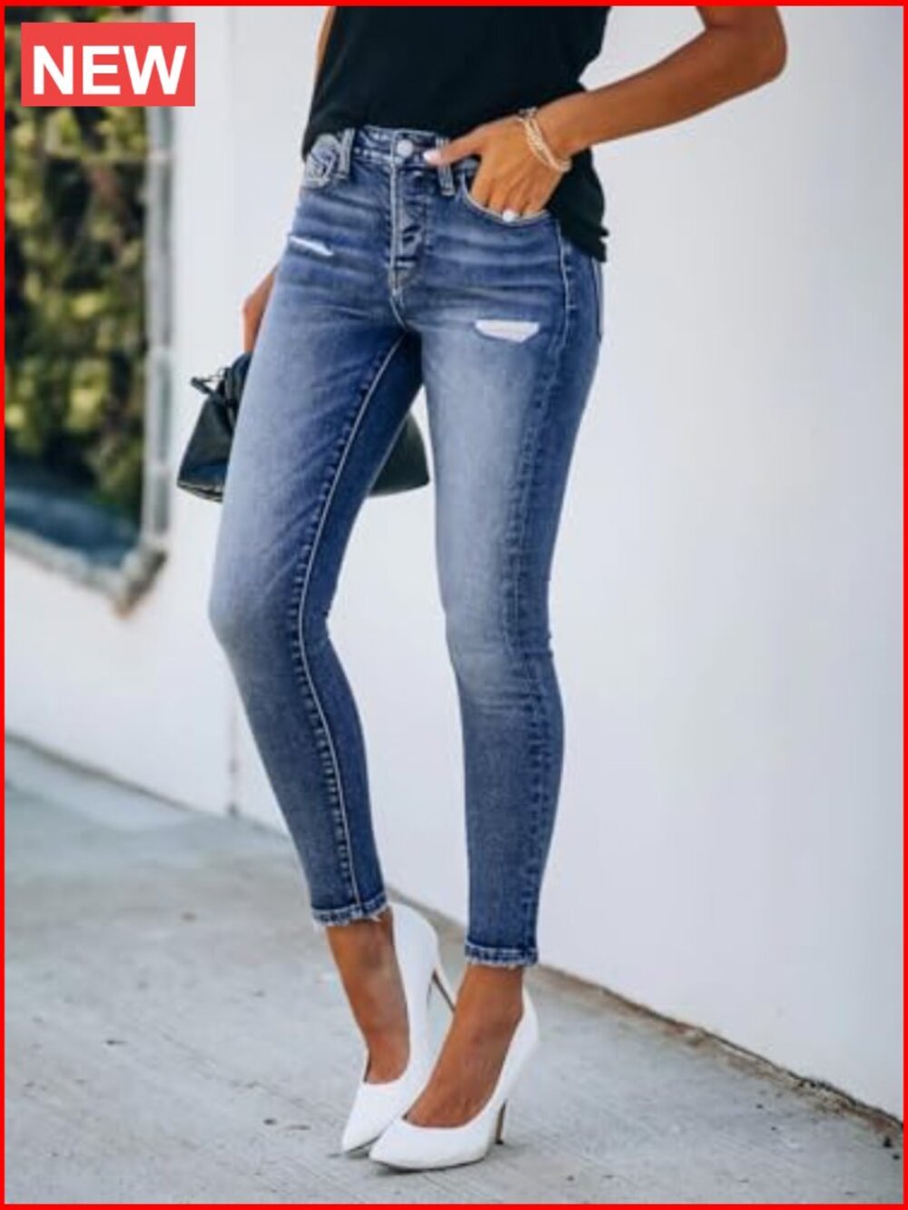Ripped Skinny Jeans Distressed Denim Stretchy Pants - Picture 4 of 6
